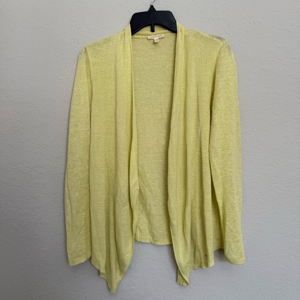 Eileen Fisher Butter Yellow Organic Linen Open Cardigan XS Lightweight Beachy